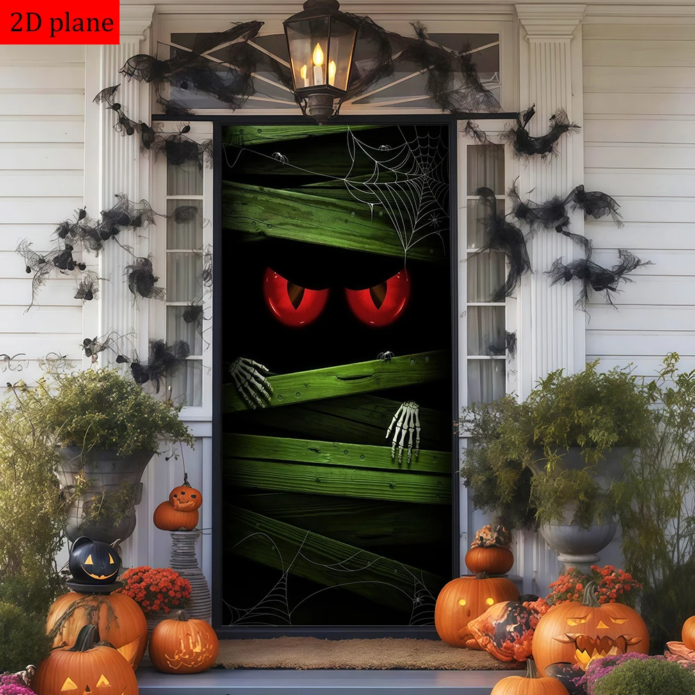 red eyes skeleton hands spider webs wooden planks Door frame decoration with high elasticity elastic band