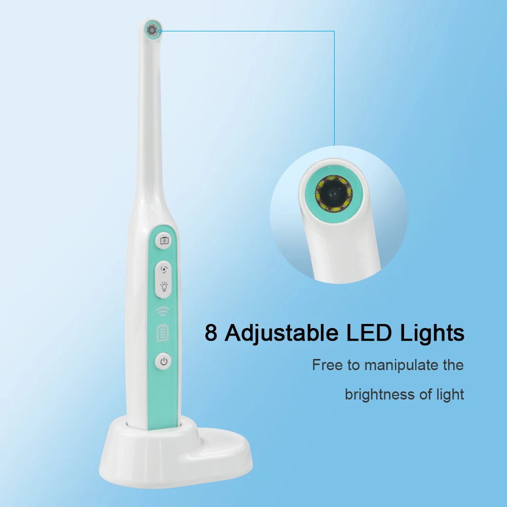 Tandheelkundige Wifi Intraoral Camera Led Met Mobiele Telefoon Draadloze Blue Tooth Verbinding 8 Leds Lamp Intraoral Camera Met Hd-Display