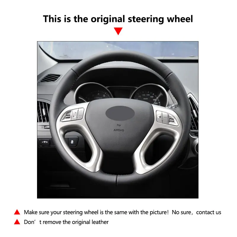 Braid On Steering Wheel For Hyundai ix35 Tucson 2011 2012 2013 2014 2015 Car Interior Steering Wheel Hand Stitched Leather Cover