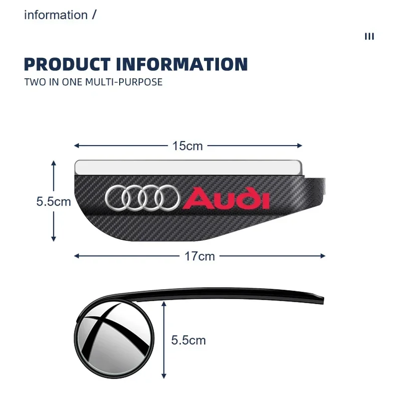 2in1 Car Rearview Mirror Rain Eyebrow Reversing Small Round Mirror For Audi A5 A6 C6 C5 A1 A7 A8 Q2 Q3 S3 A4 B5 B6 A3 8P 8V 8L view 6