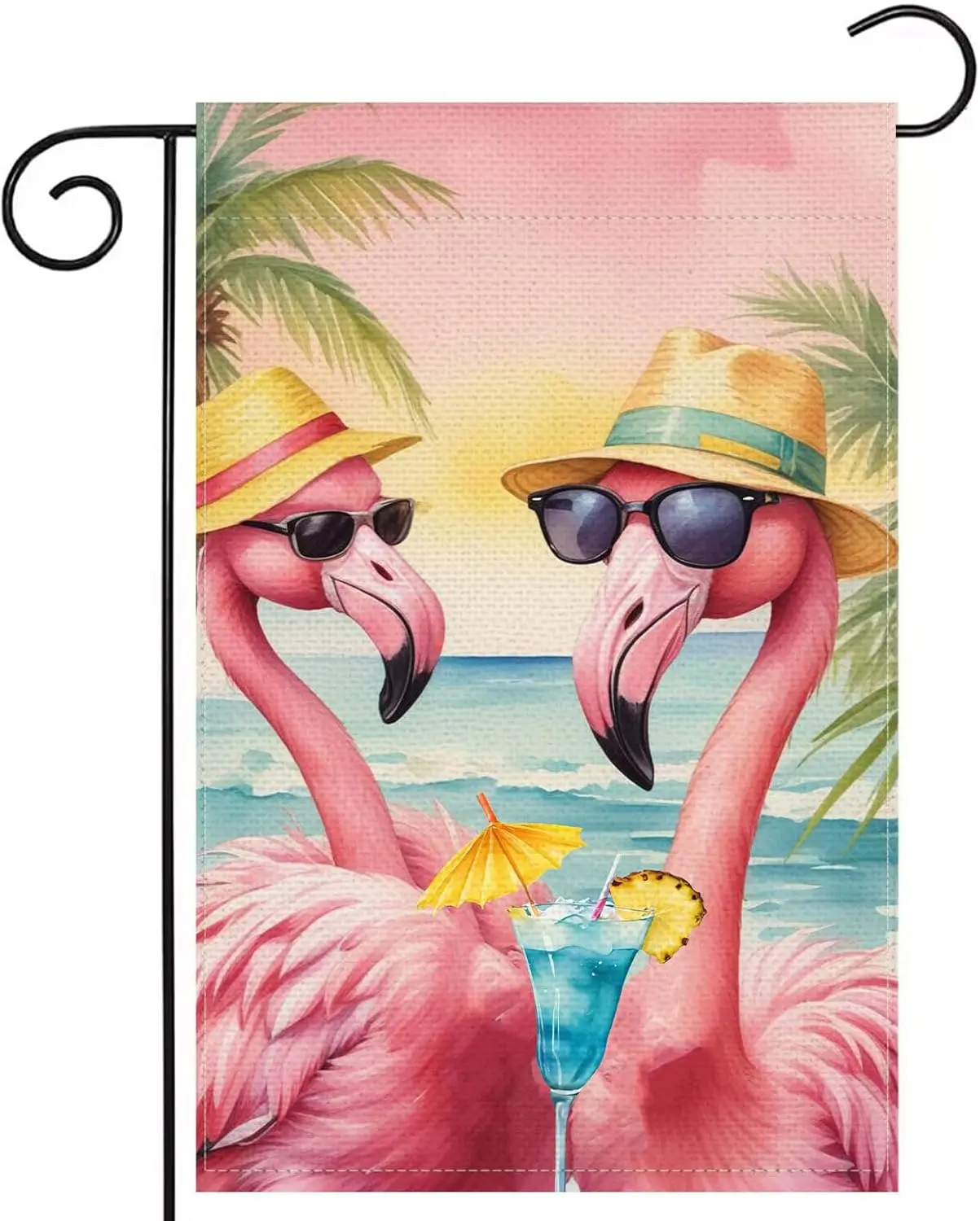 Hello Summer Pink Flamingo Seaside Vacation Flag 12 × 18 inches double-sided Welcome Home Outdoor Courtyard Decoration Flag  SSL