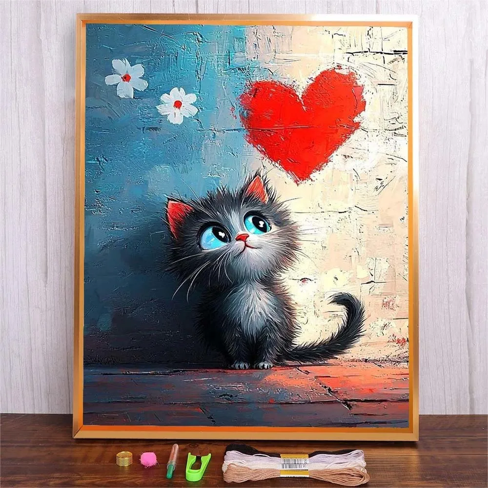 

Funny Needlework Embroidery Kits Cartoon Cat Pattern Fabric Canvas Cotton Thread Art Handmaking Sewing Cross Stitch Accessories