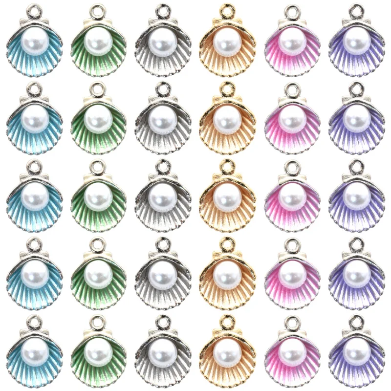10pcs Mixed Color Fashion Imitation Pearl Shell Charms For DIY Bracelet Necklace Earrings Jewelry Making Accessories