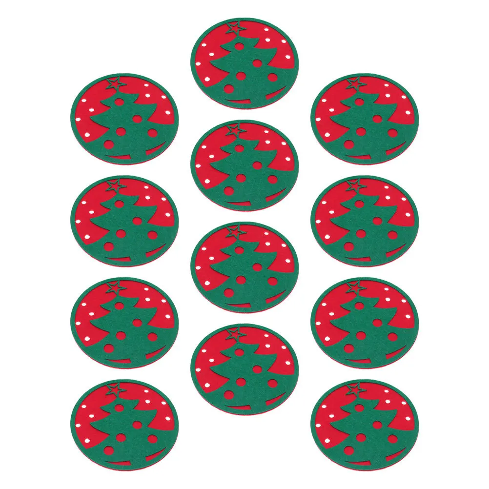 

12Pcs Christmas Tree Felt Cup Mats Heat Insulation Coasters Winter Holiday Dinner Table Protectors Xmas Felt Coasters