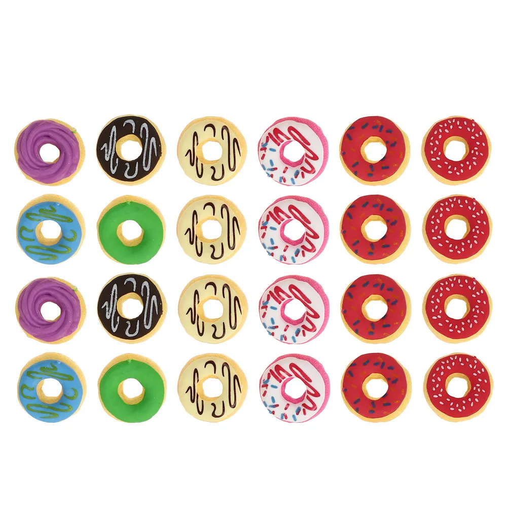 24Pcs Donut-Shaped Erasers for Mini Erasers Bulk Set Cute Cartoon Design with Hole Fits Pencil Ends School Supplies