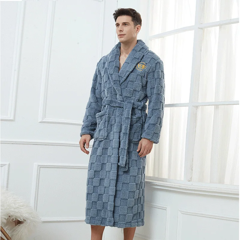 Autumn Winter Warm Male Sleepwear Big Size Flannel Men Robe Nightwear Thick Long Bathrobe Nightgown Loungewear Casual Home Wear