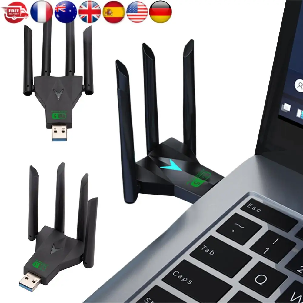 

USB-адаптер Wi-Fi 1300 Мбит/с, двухдиапазонный 2,4/5,8 ГГц, USB 3.0, Wi-Fi донгл с 4 антеннами, беспроводной приемник Wi-Fi для ПК