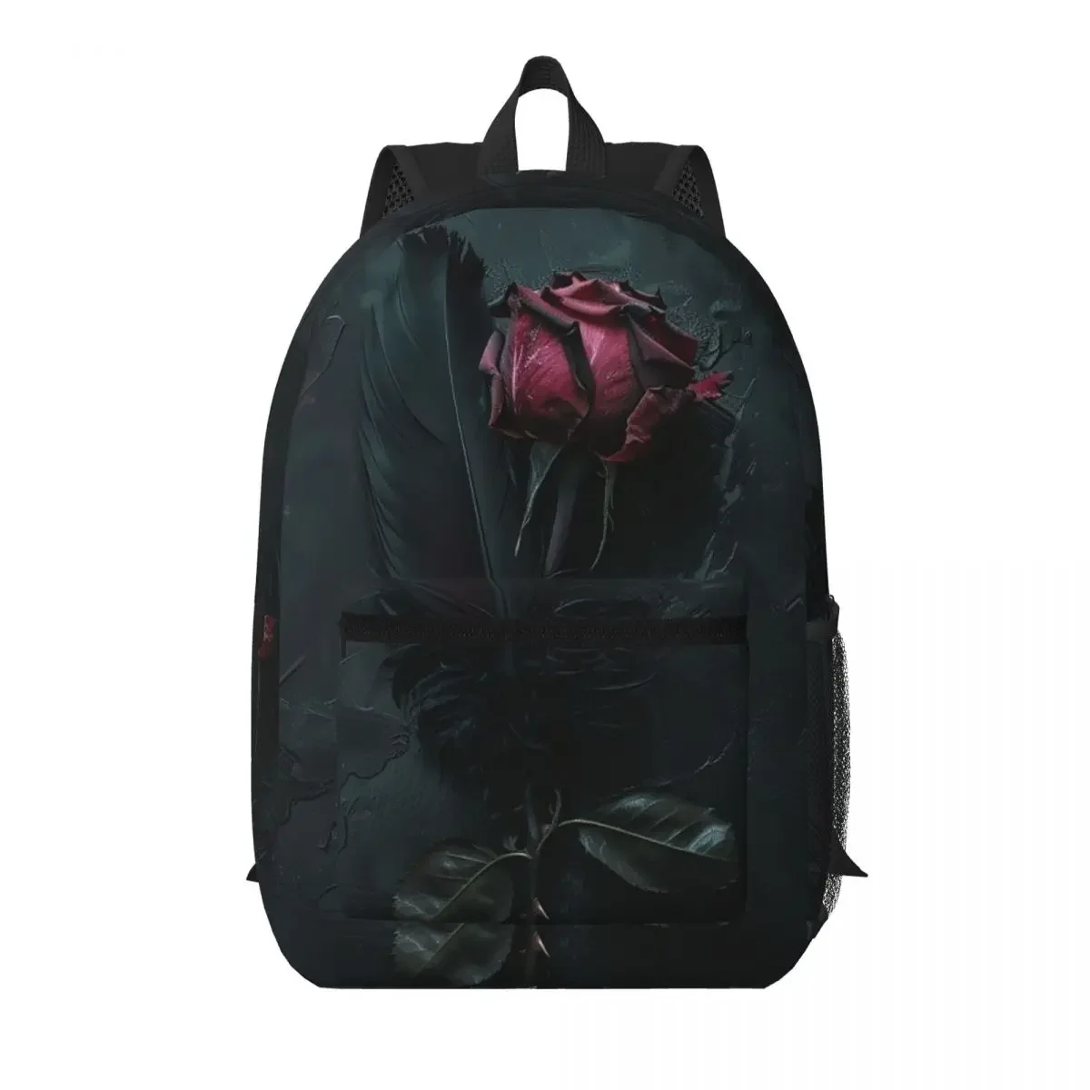 Devil Red Rose Flower And Black Feather Student Backpack School Bag Hiking Travel Daypack for Men Women Bookbag Shoulder Bags