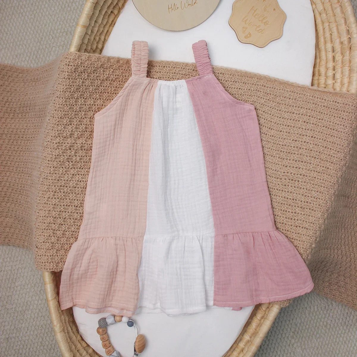 Summer New Girls' Suspender Dress, Pure Cotton Cute Sleeveless Dress,  Spaghetti Strap Dress for babies aged 0-3 years old