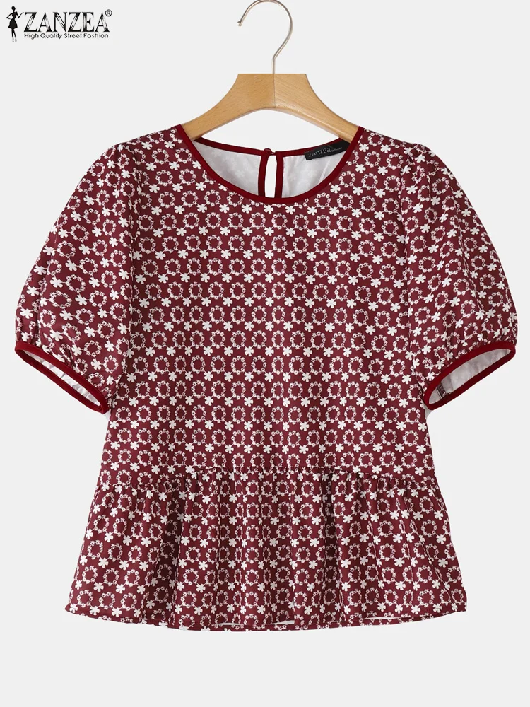 Summer Short Sleeve Tunics Vintage Printed Tops Women Blouses Casual O Neck Blusas 2025 ZANZEA Oversized Loose Pullover Femme