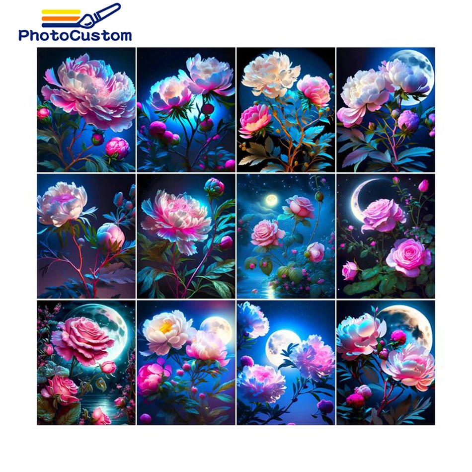 

PhotoCustom 5D Diamond Painting Night View Flower Full Drill Diamond Mosaic Painting Diamond Embroidery DIY Home Decor New Gift