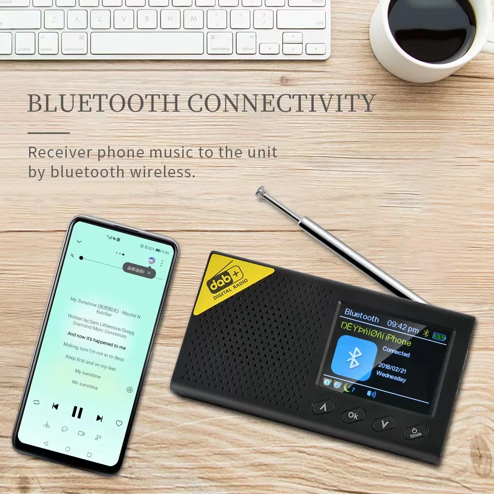 Mini Portable DAB Receiver FM Radio Bluetooth 4.2 Music Player Support 3.5mm Stereo Audio Output Function