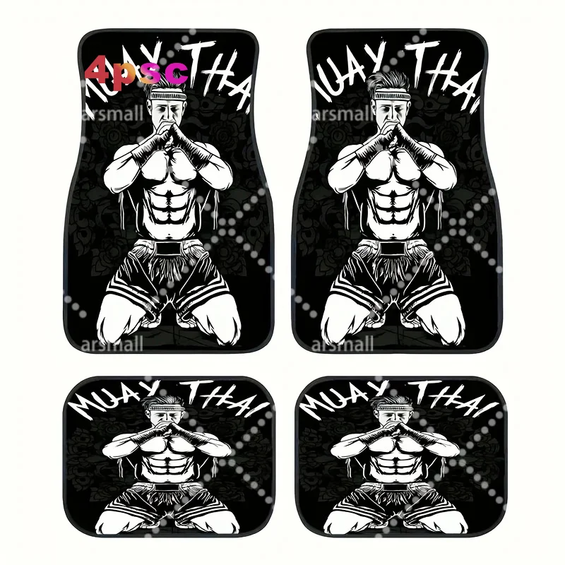 MUAY THAI Thai Boxing Pattern Car Floor Mats, Water-absorbent, Non-slip, Used For Most Car Front And Rear Seat Carpets, Car Inte