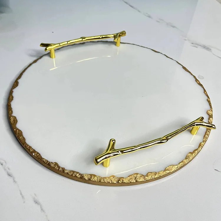 

Luxury Marble Tray with Gold Handles and Trim, Vanity Tray for Jewelry Display, Serving Tray for Counter Dresser Nightstand Desk