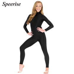 Women Spandex Ballet Unitard Mock Neck Long Sleeve Dance Suit One-piece Costumes Full Body Leotard Bodycon Jumpsuits Footless