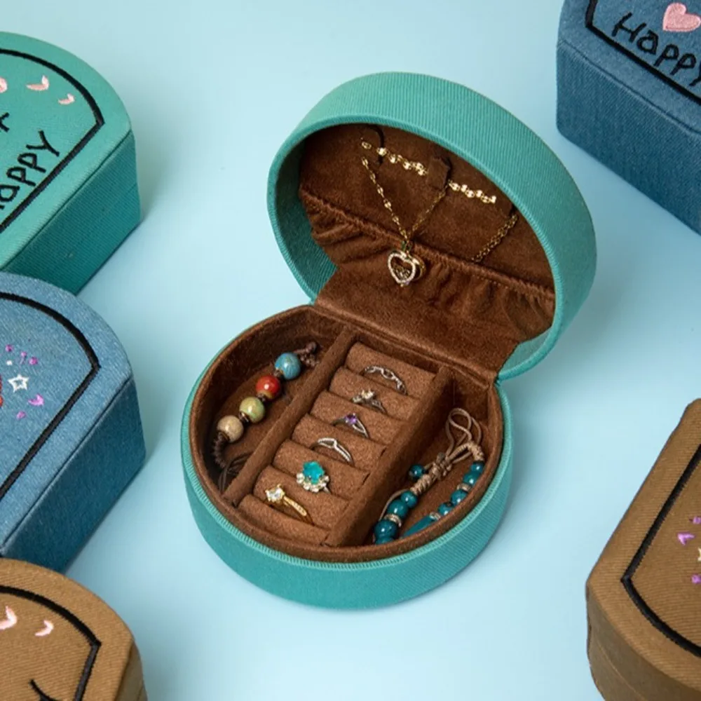 

Embroidered Jewelry Storage Box Earrings Organizer Travel Portable Handbag Dustproof Jewelry Display Gift Packaging Box Bracelet