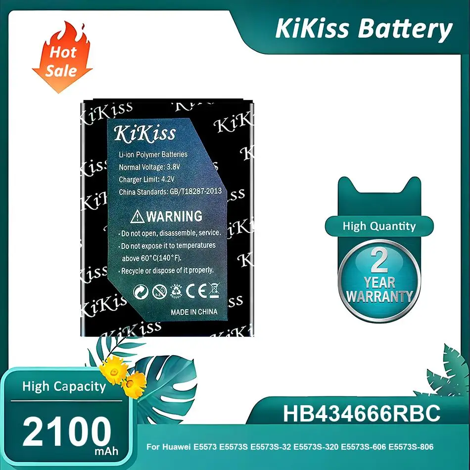 

Литий-ионный полимерный аккумулятор для Huawei E5573 E5573S E5573S-32 E5573S-320 E5573S-606 E5573S-806 WiFi, HB434666RBC, 2100 мАч