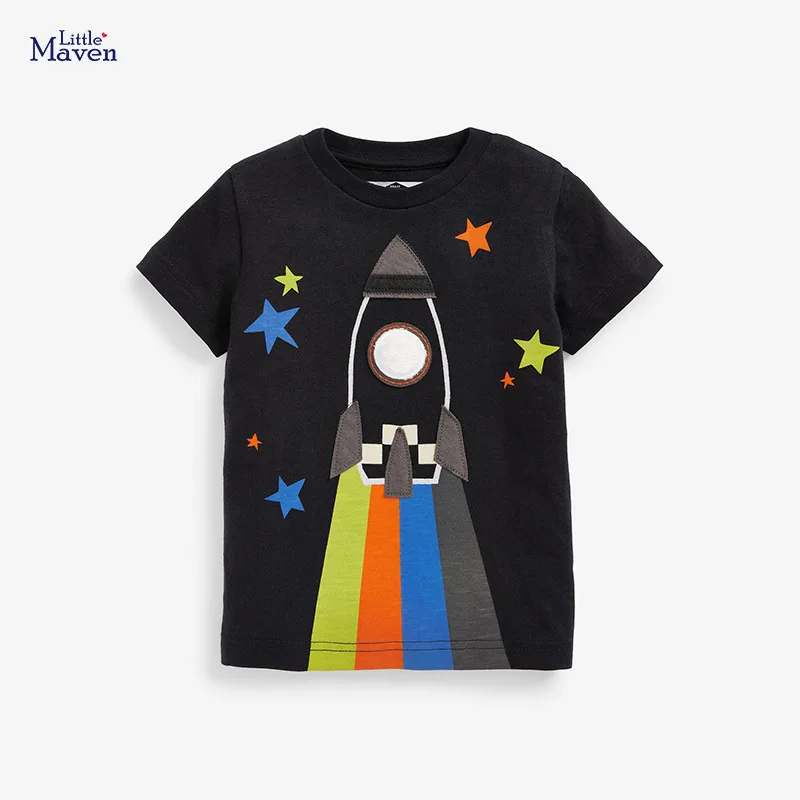 Little maven Shirts for Boys Summer Clothes  Rockets Appliques Toddler Boys Tops Tees for 5years old Little Boys T Shirt