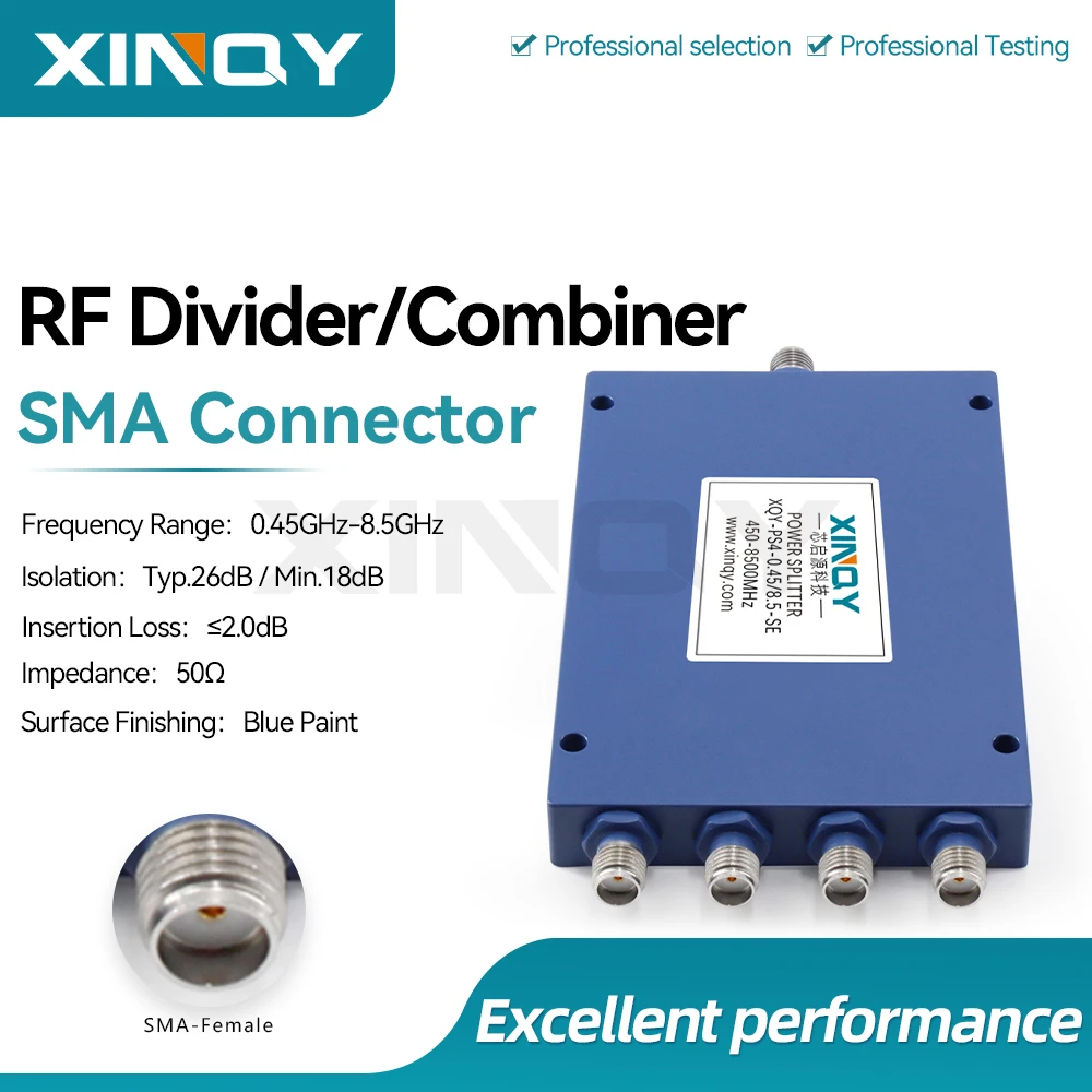 XINQY 8500MHz Power Divider, 0.45-8.5G SMA 1-to-4 Microstrip Splitter