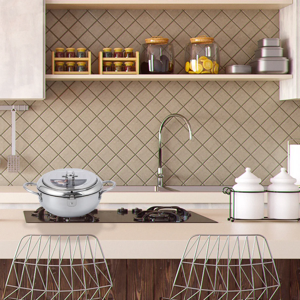 

Premium Flip Lid Frying Pot Multi Stove Compatible Quick Heating Easy Storage Household Kitchen Utensil Gift Idea