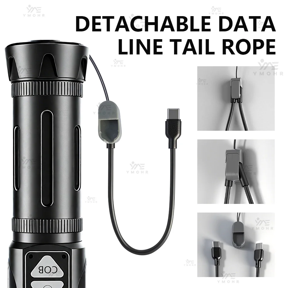 White Laser Flashlight High Power Magnetic USB Rechargeable LED Flashlight Torch Digital Display Flashlights Tactical Power Bank