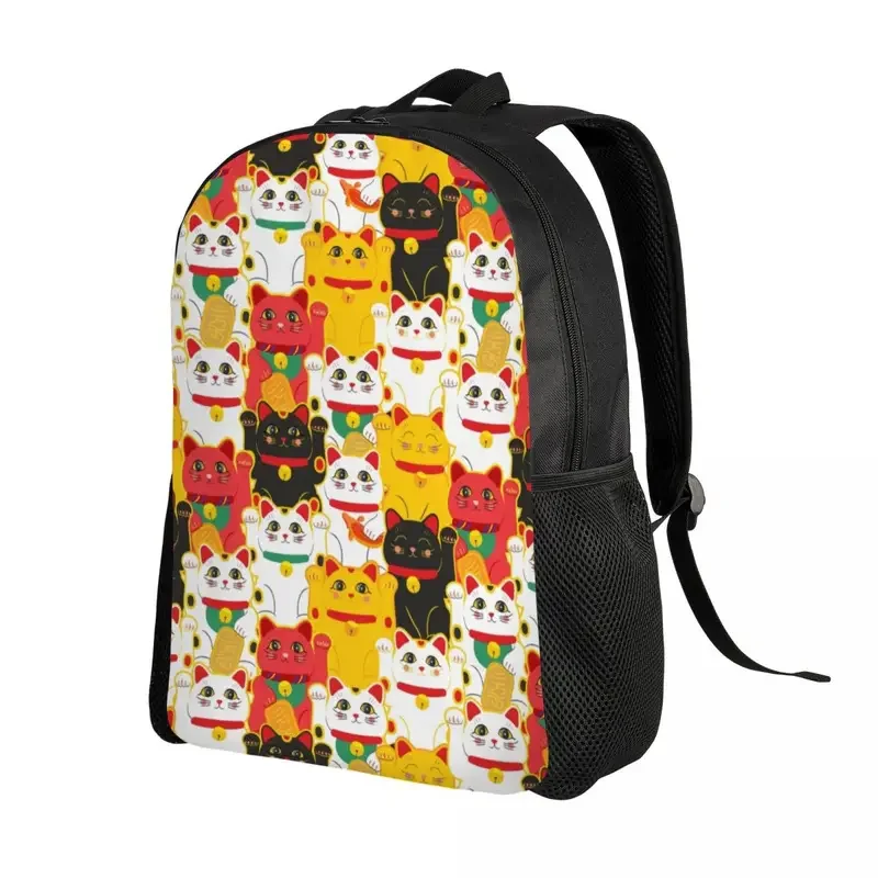 Maneki Neko Waving Backpack for Girls Boys Lucky Cat Japanese Charms College School Travel Bags Bookbag Fits 15 Inch Laptop