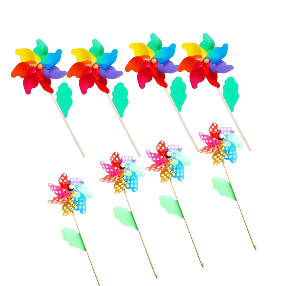 8 قطعة دولاب الهواء الملون المنقط DIY طاحونة بلاستيكية بألوان قوس قزح للأطفال حديقة غرفة الحفلات الديكور طاحونة صغيرة دولاب الهواء البلاستيكي #2