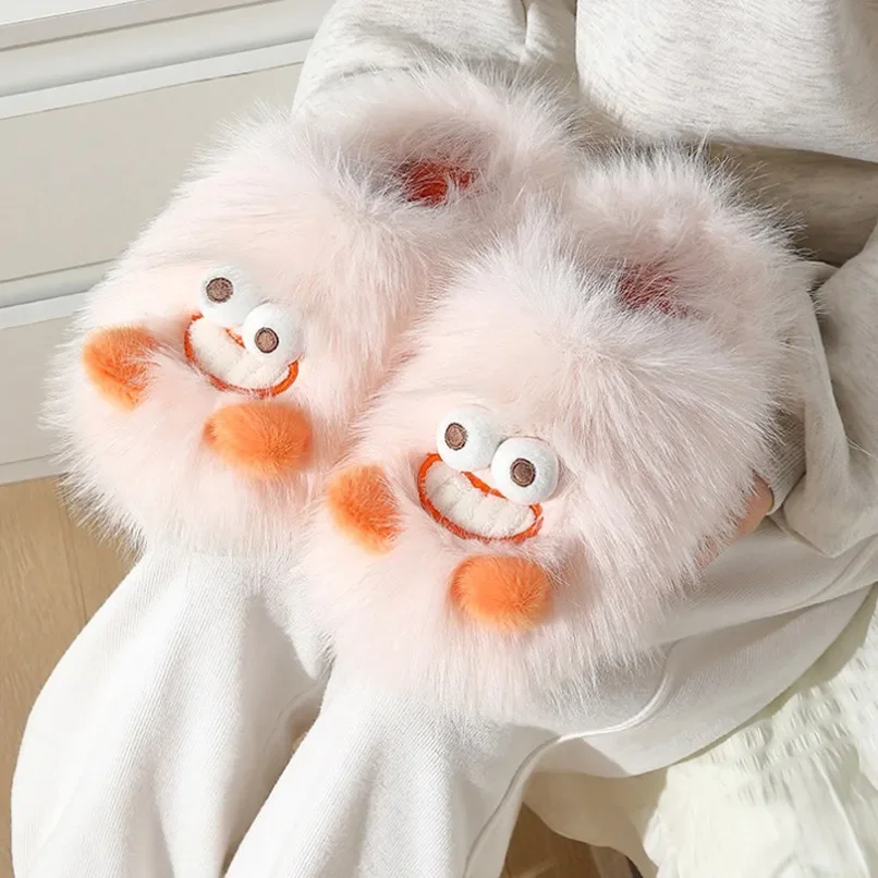 House Slipper Women Winter Warm Little Monster Cute Funny Home Fuzzy Plush Indoor Floor Non Slip Men Male Shoes Female Footwear