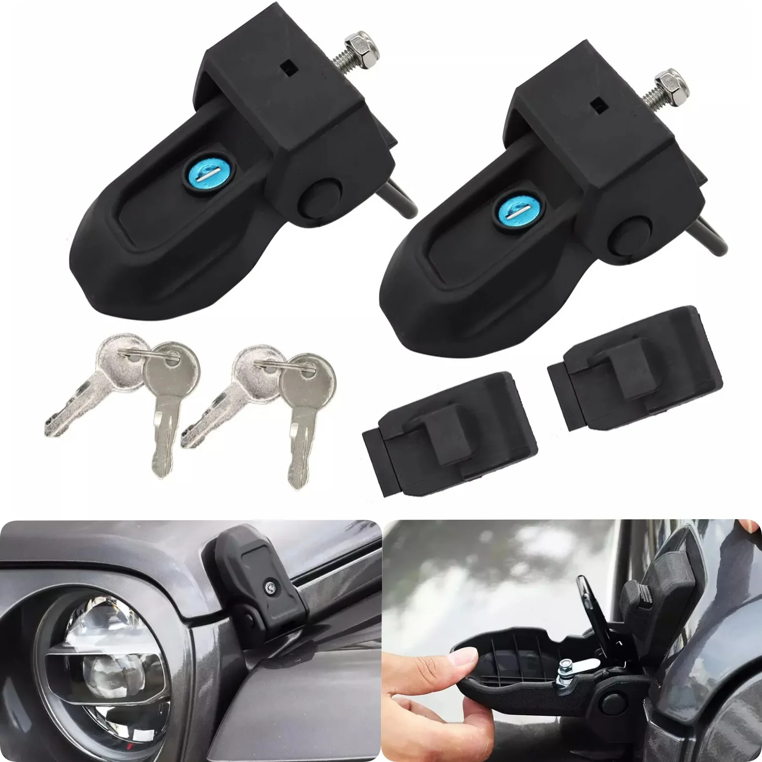 

2pcs for Jeep JL Hood Latches Catch Locking with Keys for Jeep Wrangler JL JLU 2018-2024 Gladiator JT Black Car Accessories