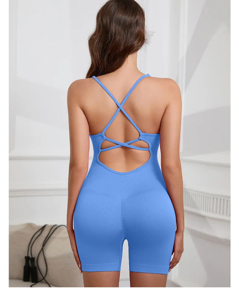 Sexy Seamless Peach Hip Yoga Jumpsuit - Quick-Dry, Stretchy Knit Fabric, Removable Pads, Striped Design, Slim Fit for Wome - Image 3