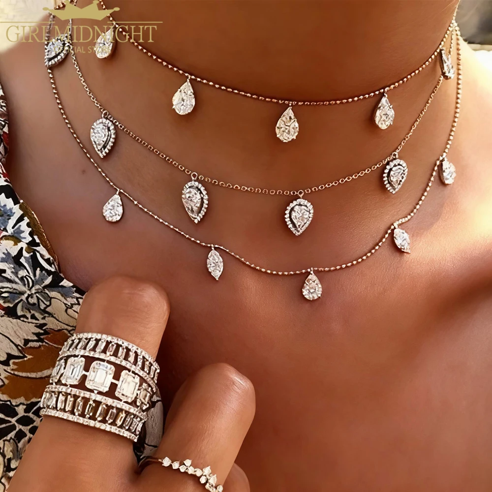 

Роскошный свадебный подарок на помолвку из стерлингового серебра 925 пробы, сверкающее подвеску в виде слезы, модное женское милое блестящее ожерелье с цирконием для девочек, колье2025