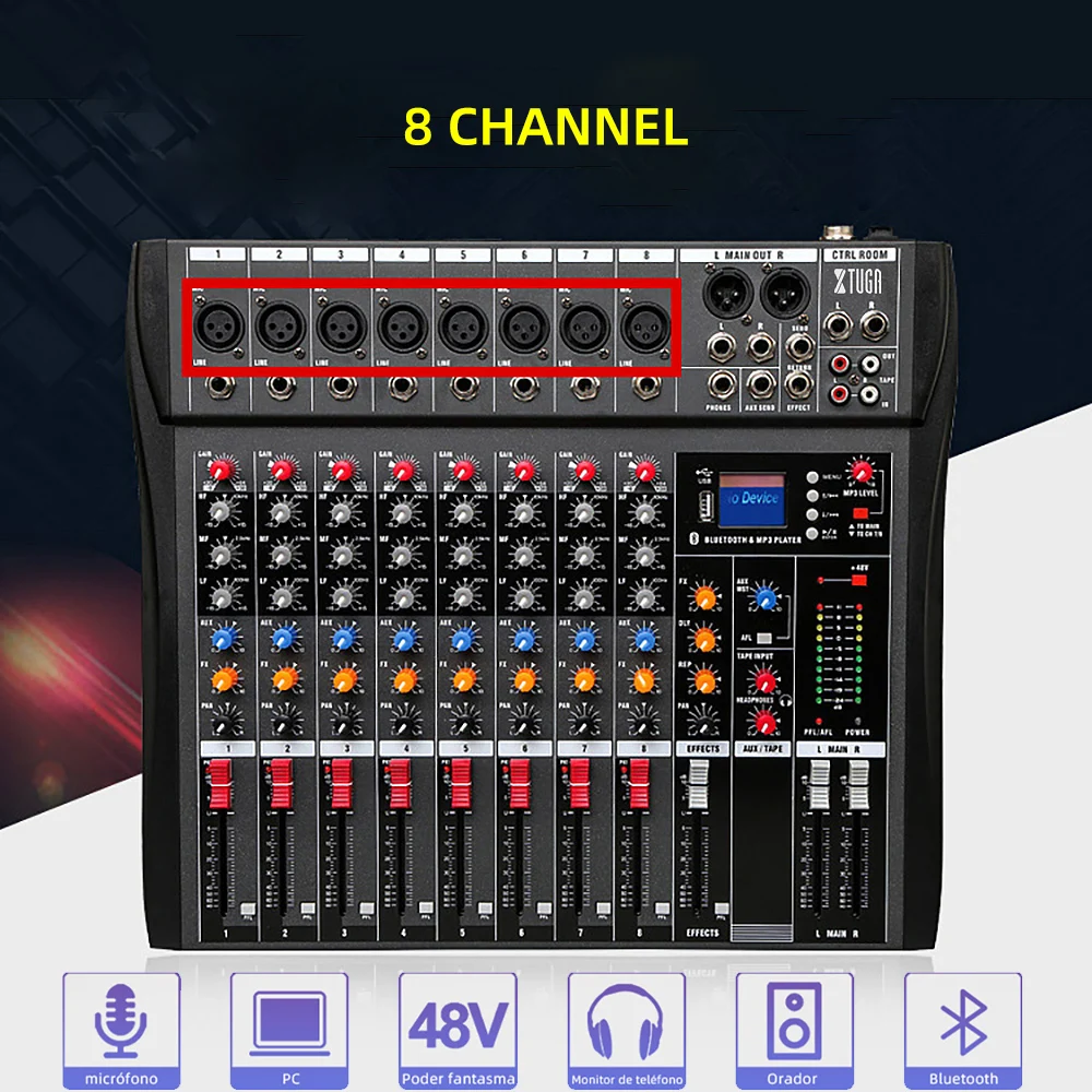 Xtuga CT80X المهنية 8 قناة خلط وحدة التحكم الصوت بطاقات الصوت خلاطات