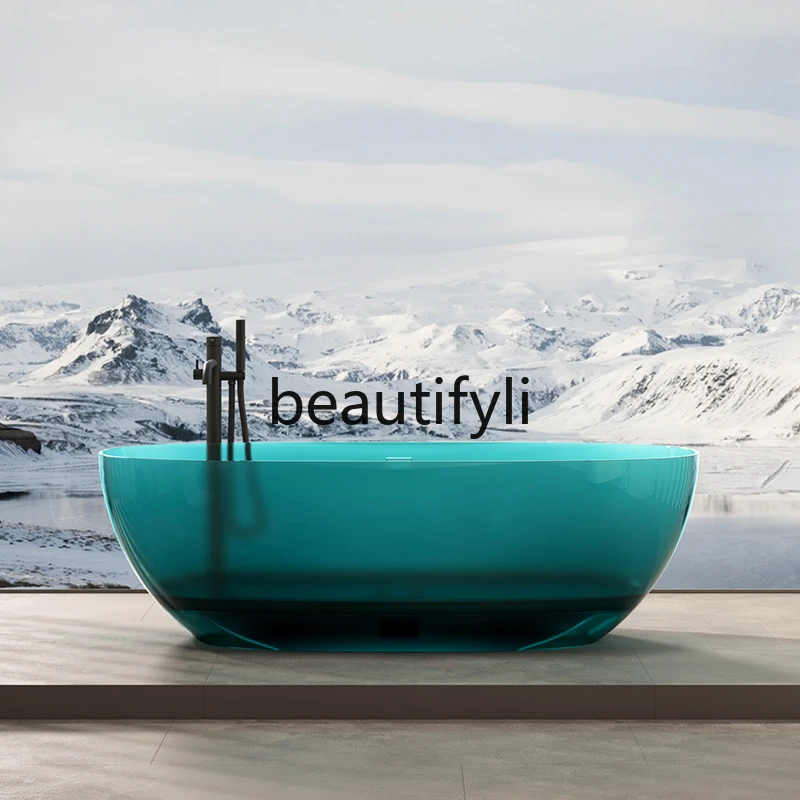 

Independent integrated oval crystal transparent resin double bathtub