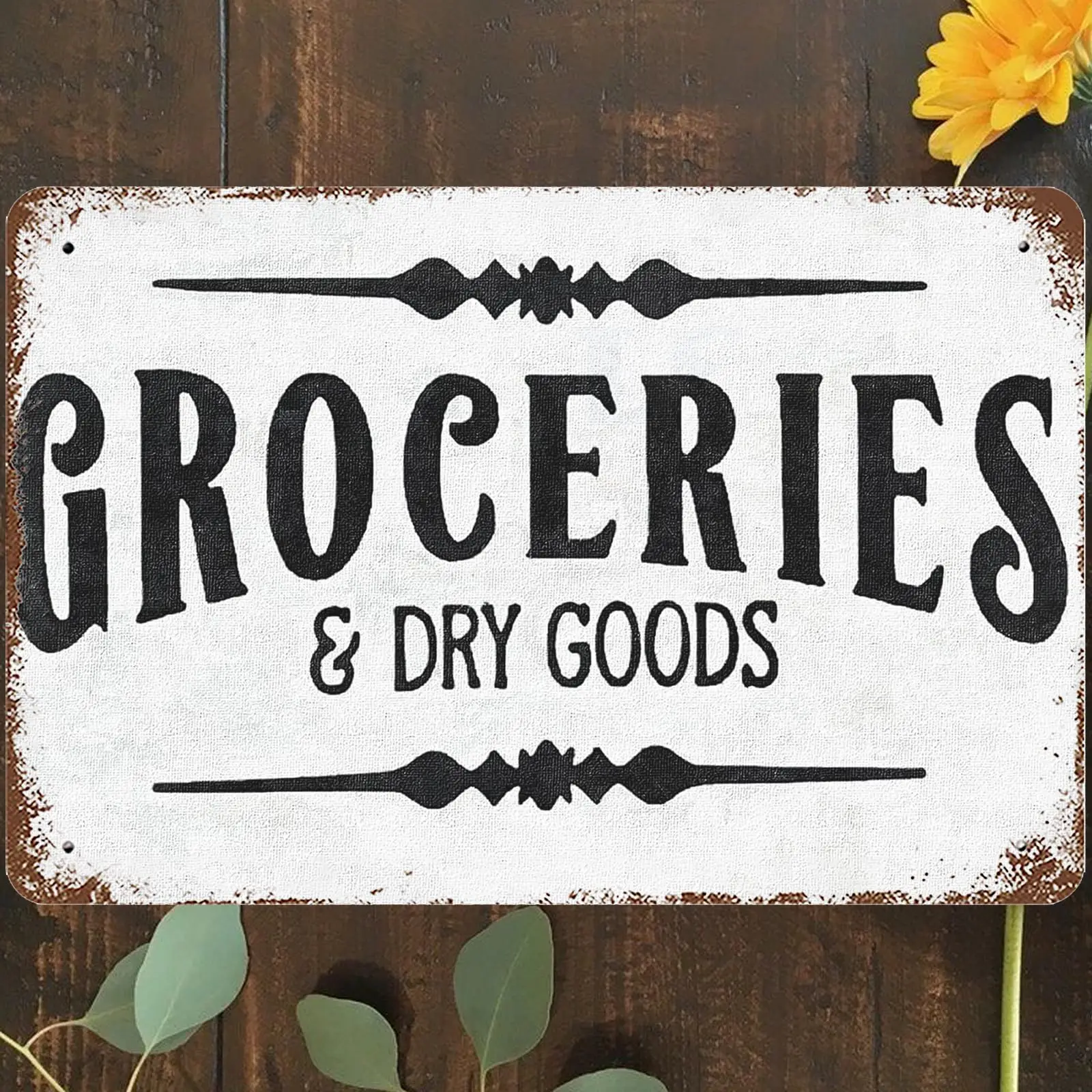 Vintage Metal Tin Sign 8;x12;, Groceries Wall Art Decor, Interesting Groceries Dry Goods Poster for Home Living Room Bedroom Gar