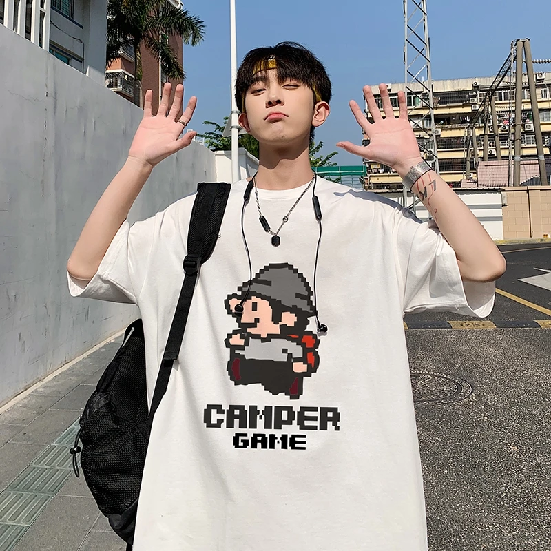 

Japanese Sle Loose Fit Cotton T-irt Men's ort Sve Summer Trendy Brand Casual Loose Large Size American Sle Couple'...