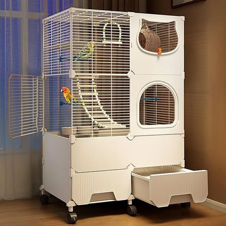 

Клетка для птиц с подставкой, средняя маленькая проволочная клетка для неразлучников, корелл, зябликов, съемный ящик, белый цвет