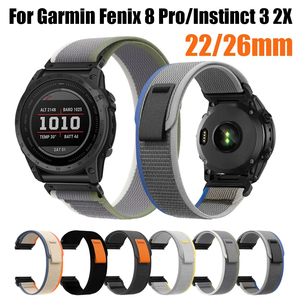 22/26 mm QuickFit Nylonarmband für Garmin Fenix 8Pro 8 E 7X/Instinct 3 2X Ersatz-Uhrenarmband für Tactix 8 7/Forerunner 970 965