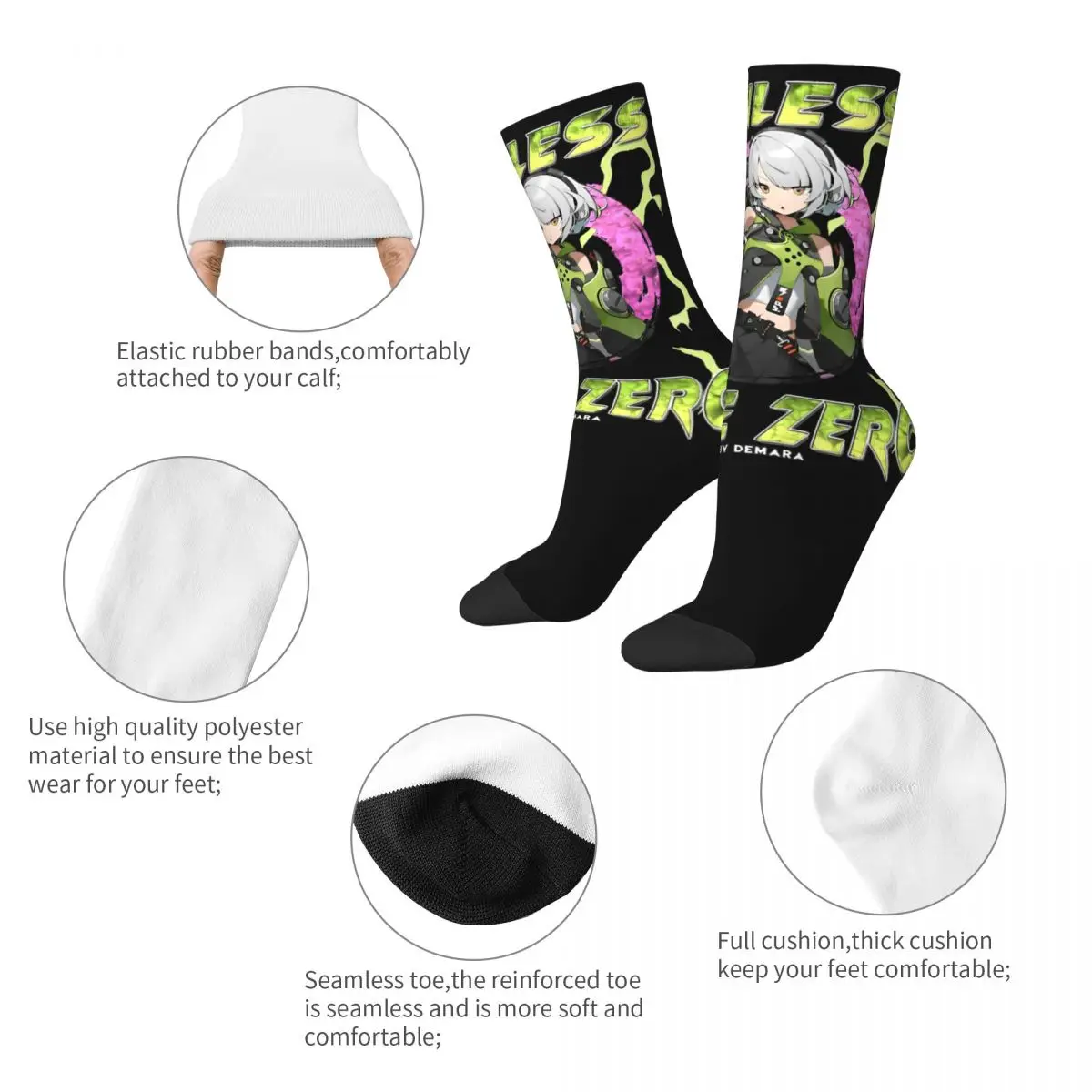 Hip-hop Zenless Zone Zero Anby Demara Skateboard Socks Game Polyester Crew Socks for Women Men Breathable