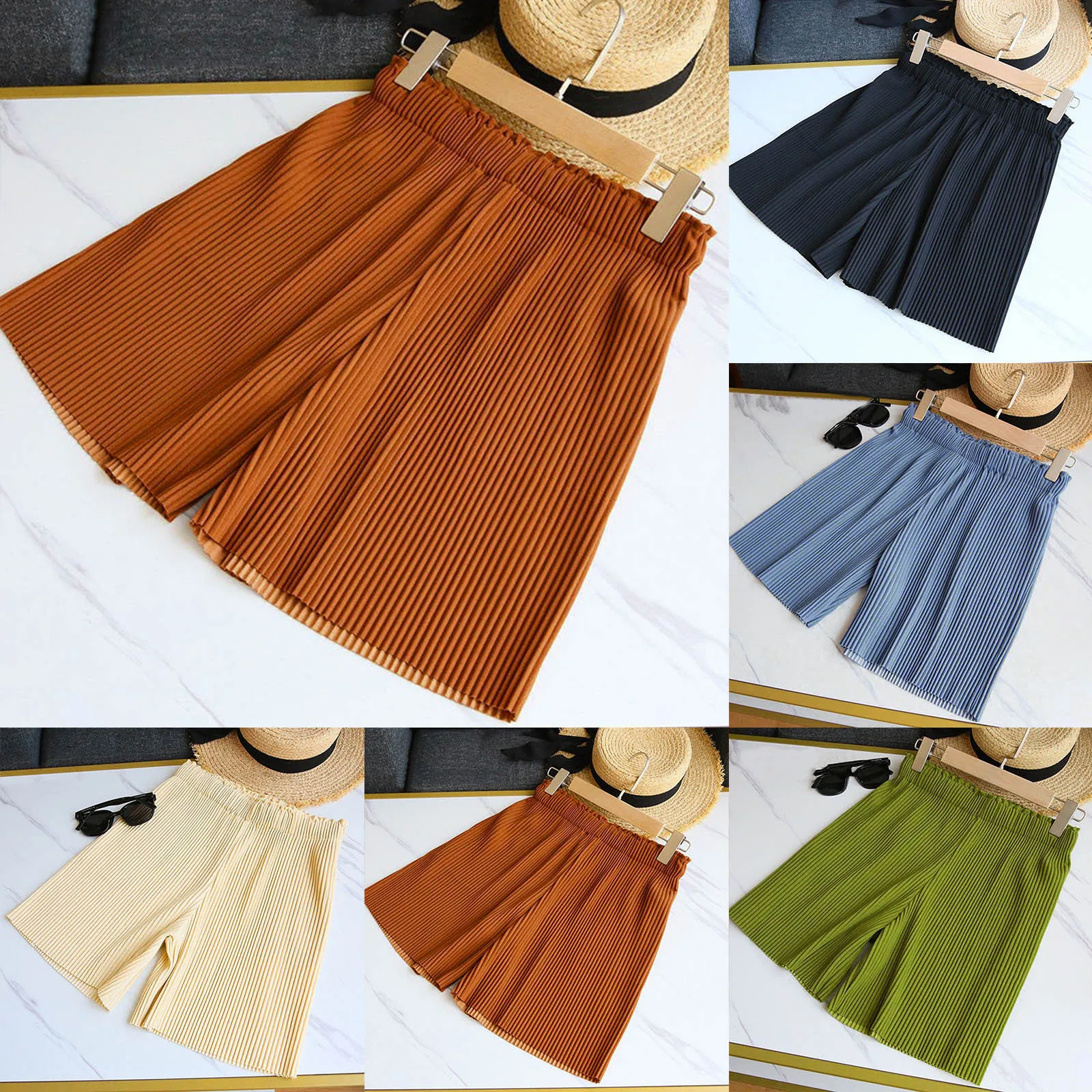 Women Spring And Summer Casual Solid Color Pleated Decorative Shorts High Waist Pleated Casual Workout Pants For Women Basic