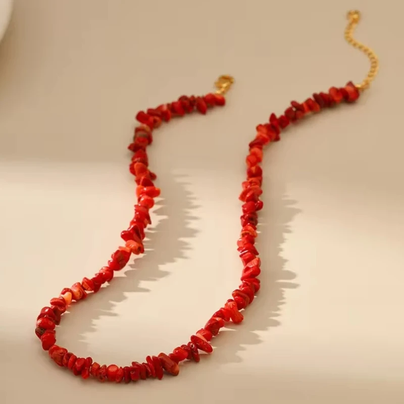 

Classic Natural Irregular Red Rubble Necklace Show White Resort Beach Ethnic Style Fashion Choker Accessories Wholesale 136