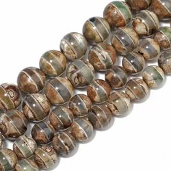 8/10mm Natural Stone Round Beads Grey Green One Line Stripe Dzi Agate Tibetan Beads for Jewelry Making DIY Bracelet Accessories