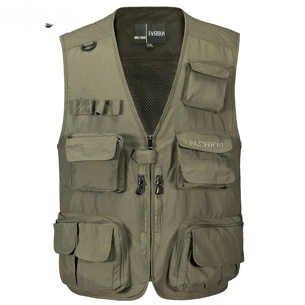 

Cotton Men Summer Multi-Pocket Classic Waistcoat Sleeveless Male Unloading Solid Quick Dry Coat Photographer Tactical Field Vest
