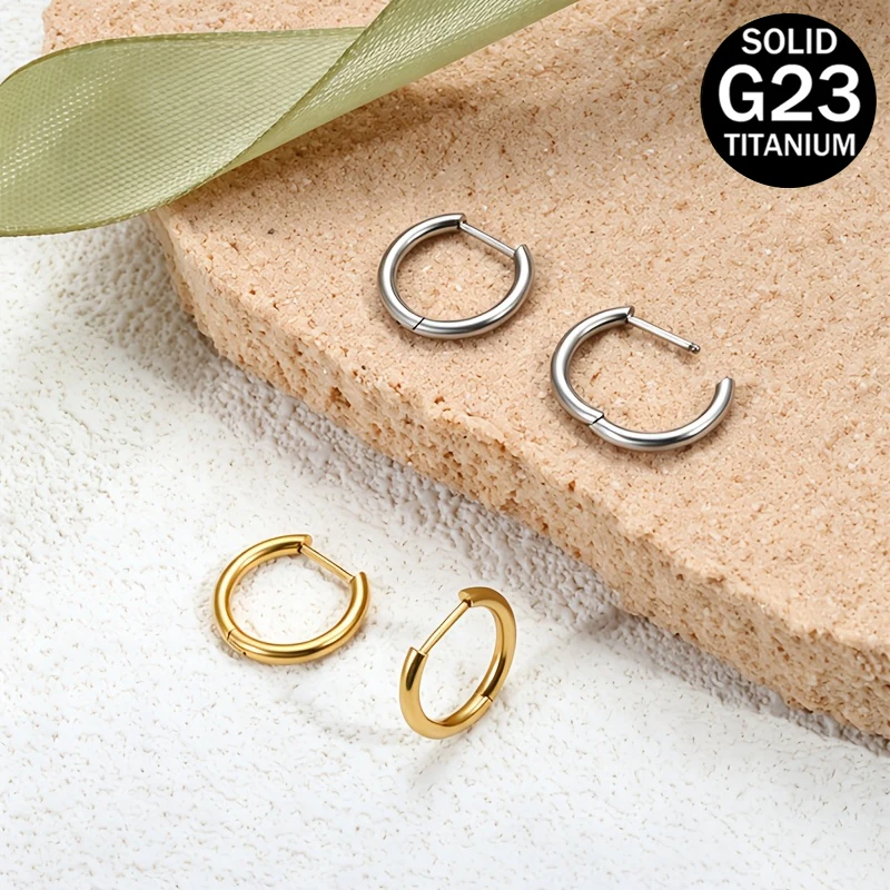 D-Shaped Straight Pin Earrings Hoop G23 F136 Titanium Grade Implant-Grade Hypoallergenic D-Loop Half-Circle Nose Ring Women's
