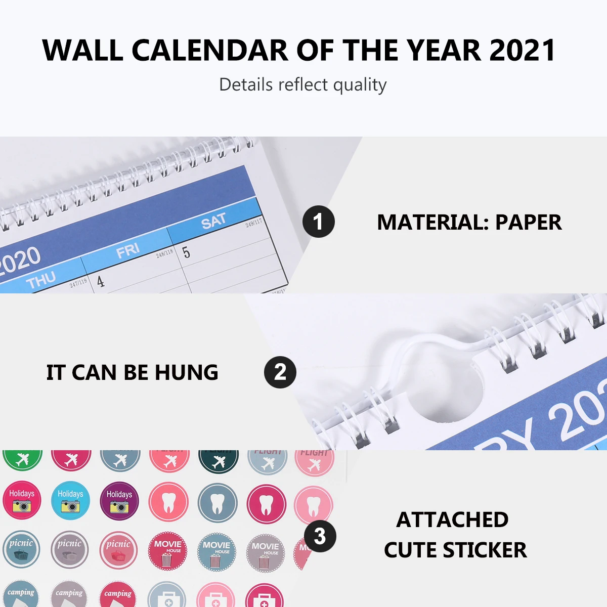 

1 pc Desktop Calendar 2021 English Edition Hanging Schedule Foldable Wall Calendar Home Office Decor Premium Paper 2 Holes