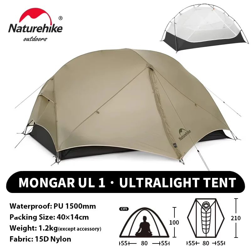 Naturehike Mongar UL 2-tent 2-persoons backpacktent 20D ultralichte reistent Waterdicht Wandelen Survival Outdoor Campingtent