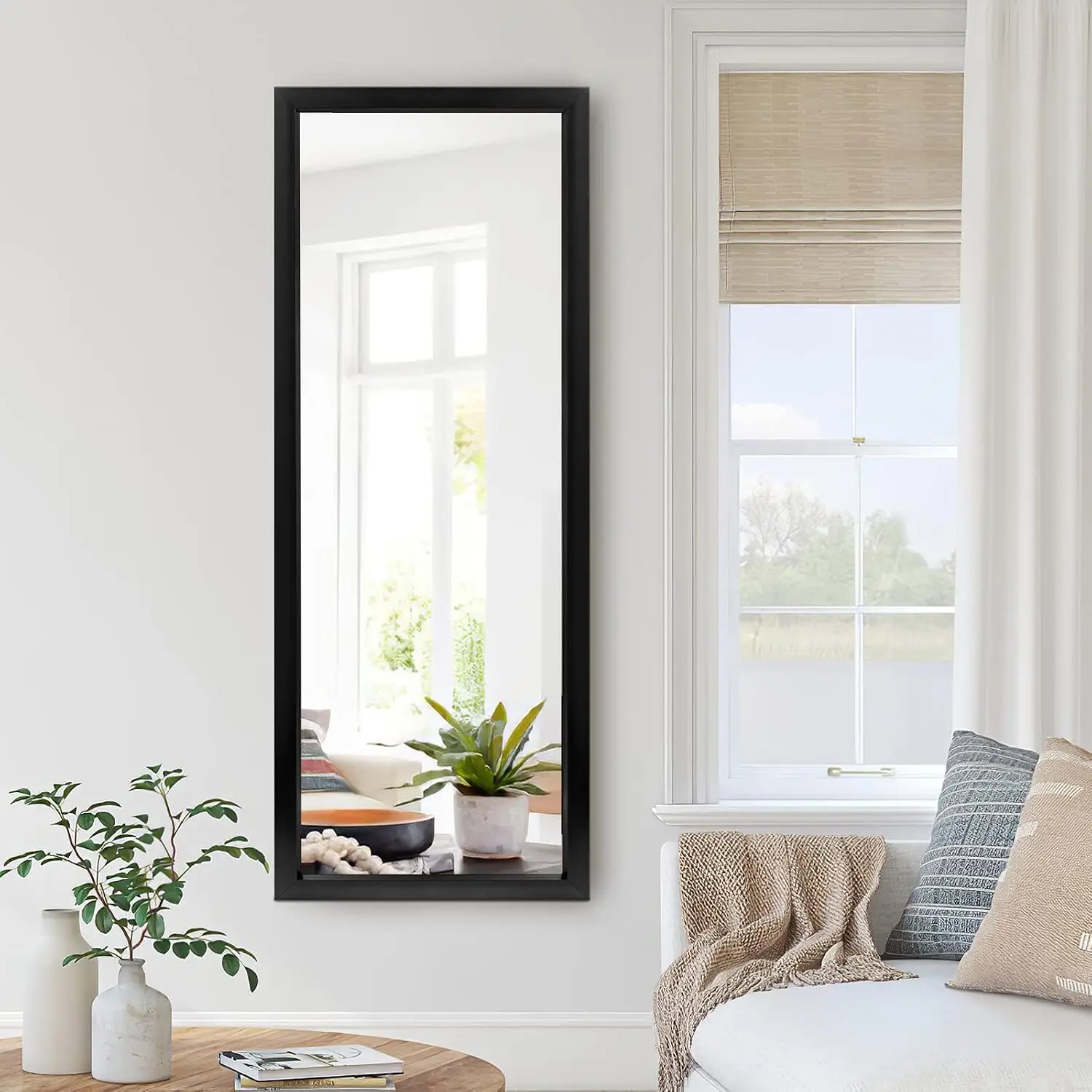 Wall Mounted Mirror 43x16 Rectangular Hang Lean Bedroom Living Room Dressing Polystyrene Frame Origin Black