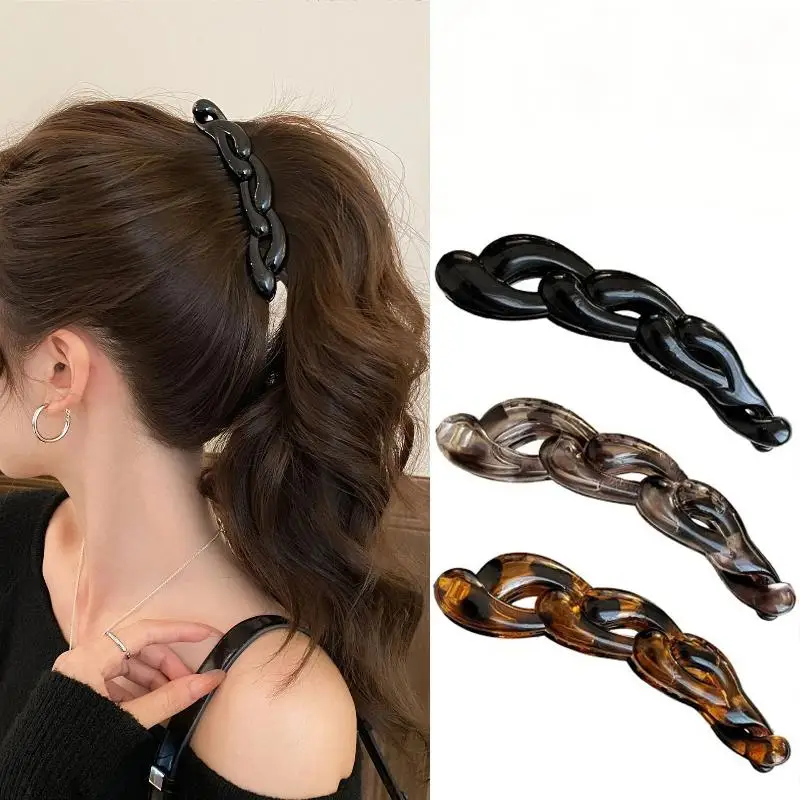 2 Stück Damen Acryl Retro Gedrehte Haarspangen Bananenklammern Leopardenmuster Haarklammern Pferdeschwanz Haaraccessoire – Detail 5