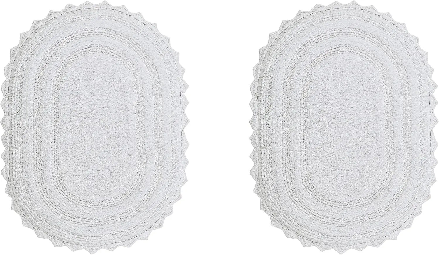 

2 PC Bathroom Rug Set with Crochet Border Oval 17x24 20x32 Soft Absorbent Washable Reversible Mat for Floor Decor