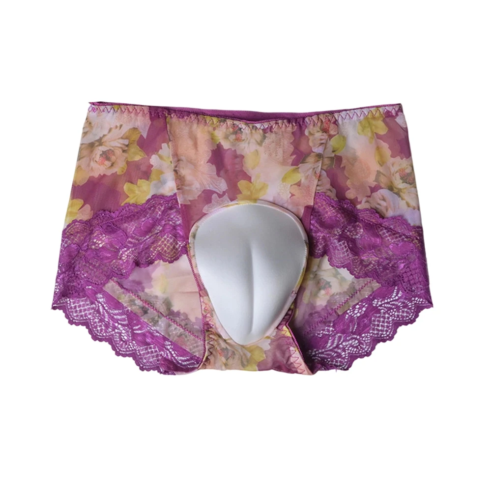 Men Ice Silk Lace Mesh Briefs Underwear 3D Bulge Pouch Bikini Japanese Thongs Lingeries For Man Floral Print Sissy Men's Panties