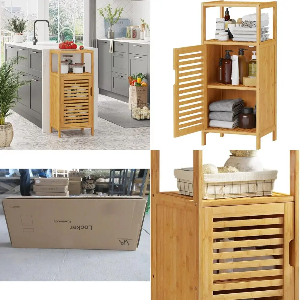 

Однодверный бамбуковый шкаф для хранения вещей для ванной комнаты и кухни, отдельно стоящий с полкой, универсальный приставной столик для гостиной